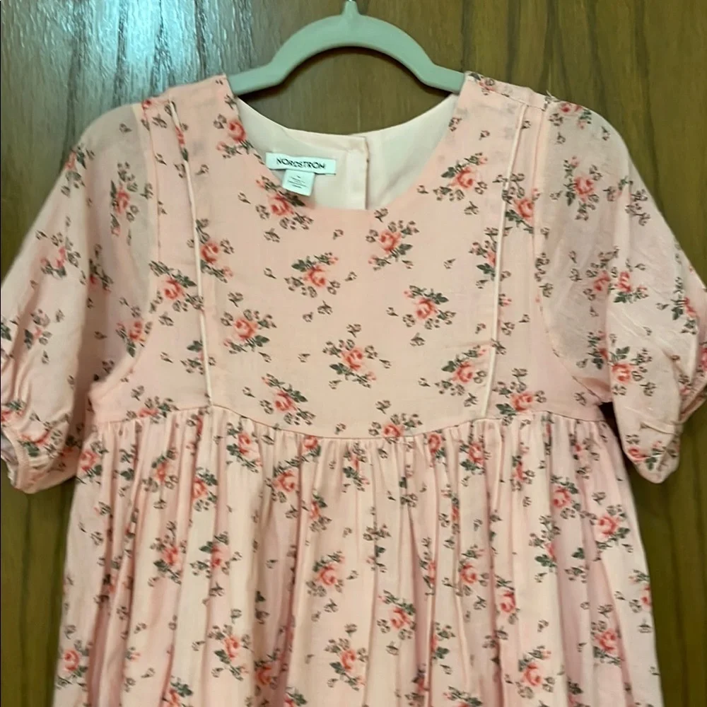 NORDSTROM NWOT Girls Size 8 Floral Print Pink Cotton Lined Dress - Picture 3 of 10